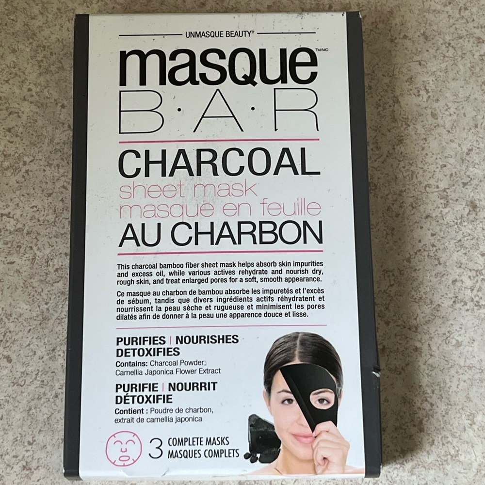 Masque BAR Charcoal Sheet Mask Charcoal Masks 3 Pack NEW
